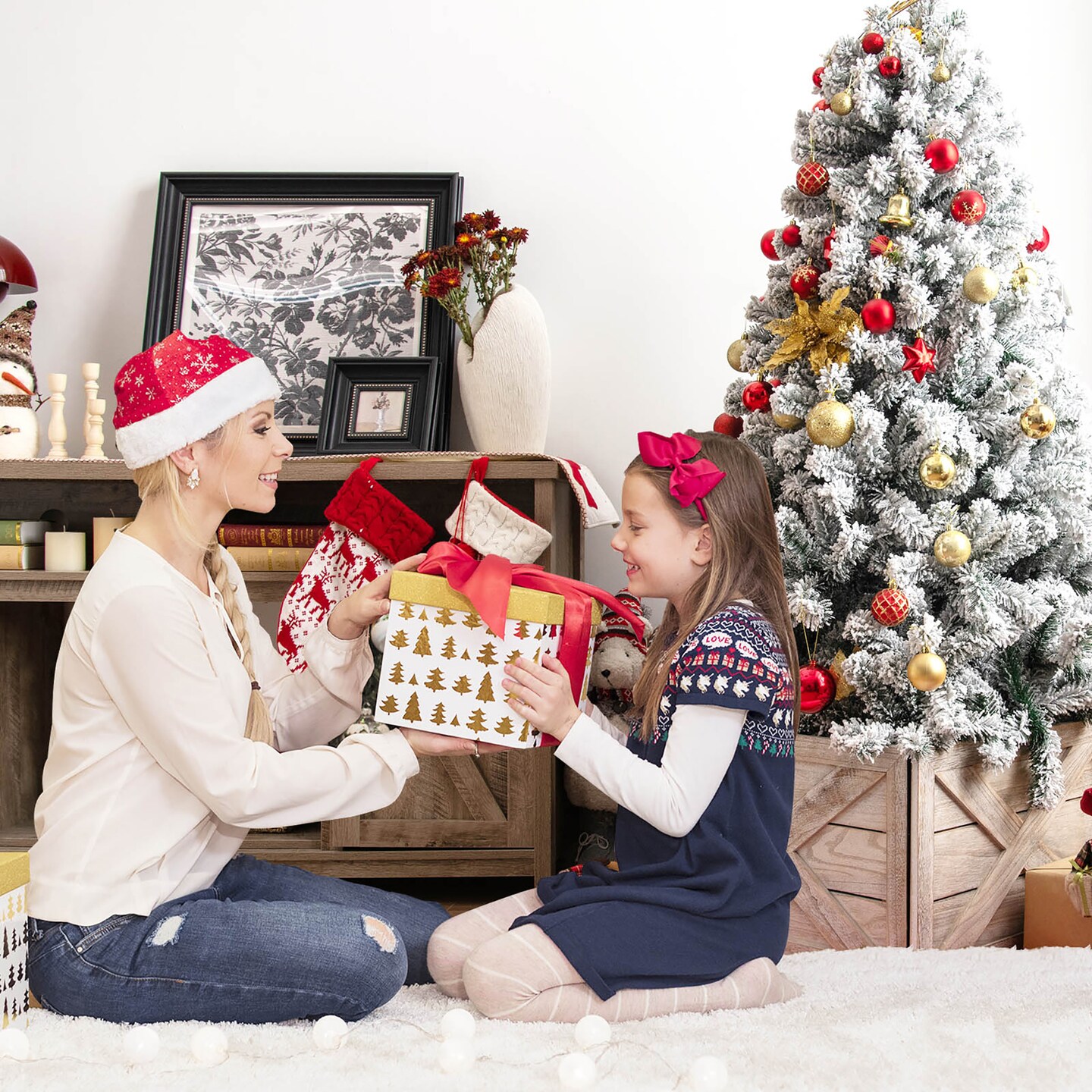 Costway Wooden Tree Collar Box Farmhouse Christmas Tree Skirt Cover 30.5 x 22.5 in Grey\Brown