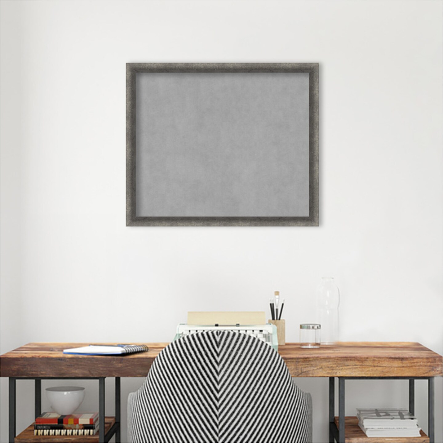 Burnished Concrete Narrow Wood Framed Magnetic Board