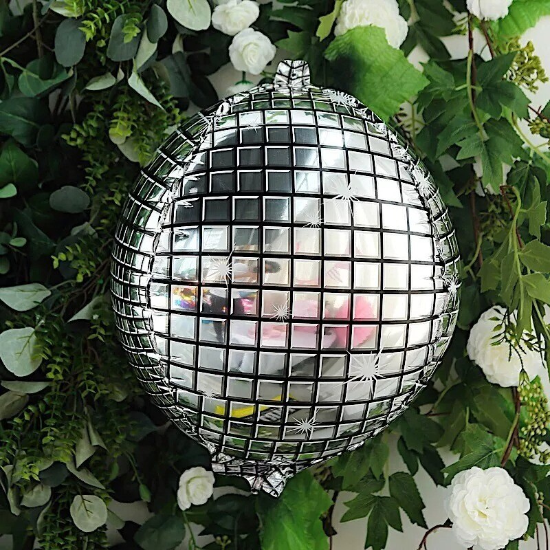 13" wide Silver Disco Ball Orb Mylar Foil Balloon Party Wedding Decorations