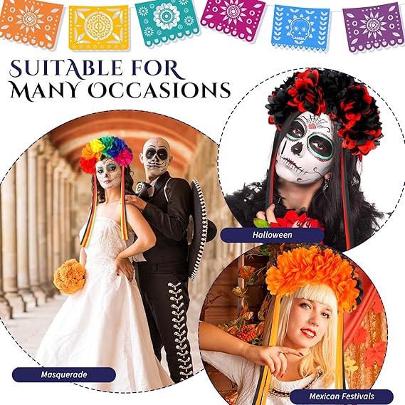 3 Pcs Halloween Flower Headband Day of the Dead Floral Headband Mexican Flower Crown Headband Halloween Festival Wedding Headband for Women Halloween Masquerade Bridal Party Dress up
