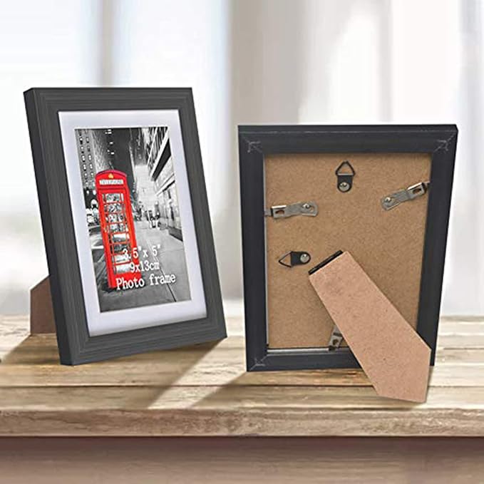 3.5x5 Black Picture Frames Set of 6, Multi Frames Matted to Display Photos 3.5 x 5 with Mat or 4x6 without Mat for Wall and Tabletop