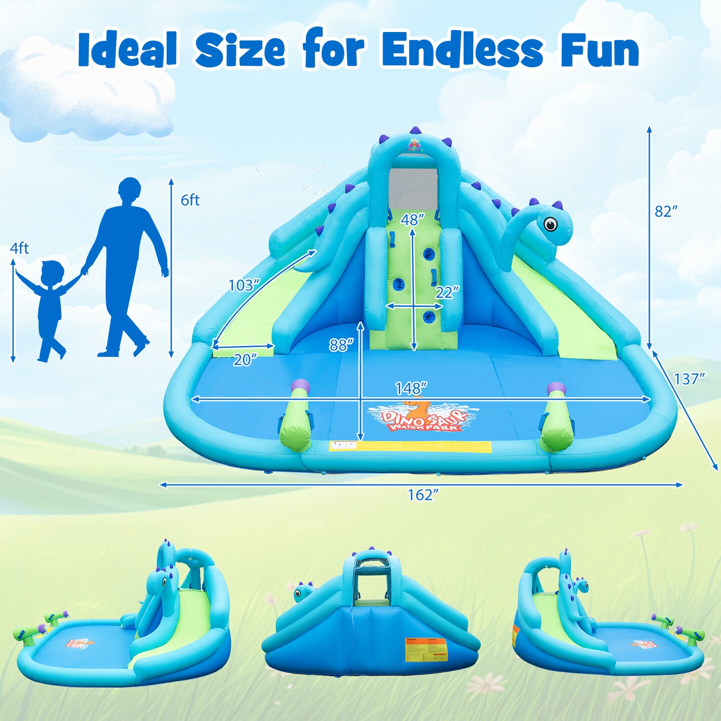 Inflatable Water Slide with Dual Slides and Large Splash Pool (Without Blower)