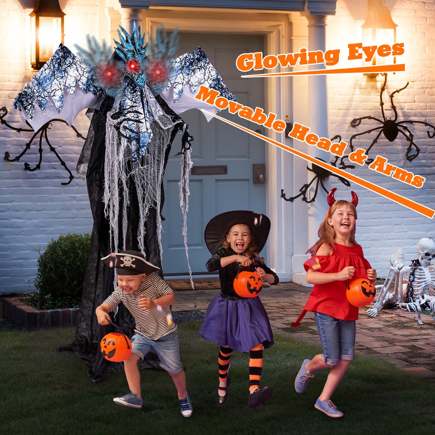 Costway 6ft Halloween Animatronic Decoration Animated Dragon with Light Up Eyes Posable Wings & Arms Sound & Touch Activated Standing Figure