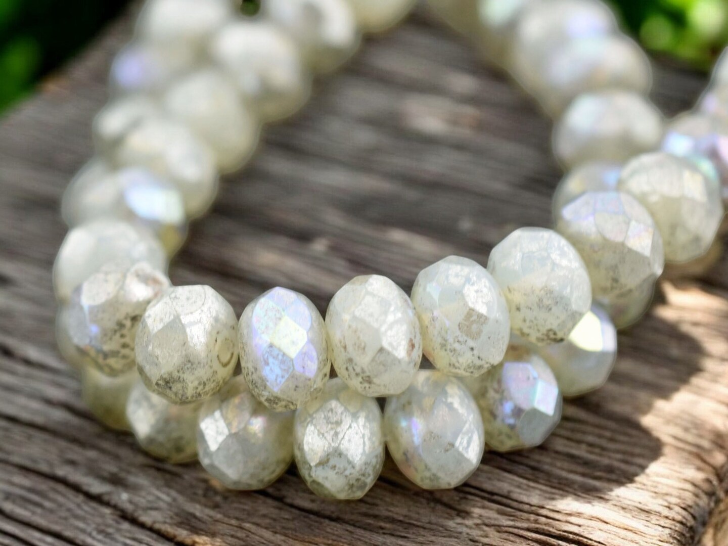 Silver Mercury Washed Ivory Opal AB Fire Polished Rondelle Beads - 3x5mm, 5x7mm or 6x8mm