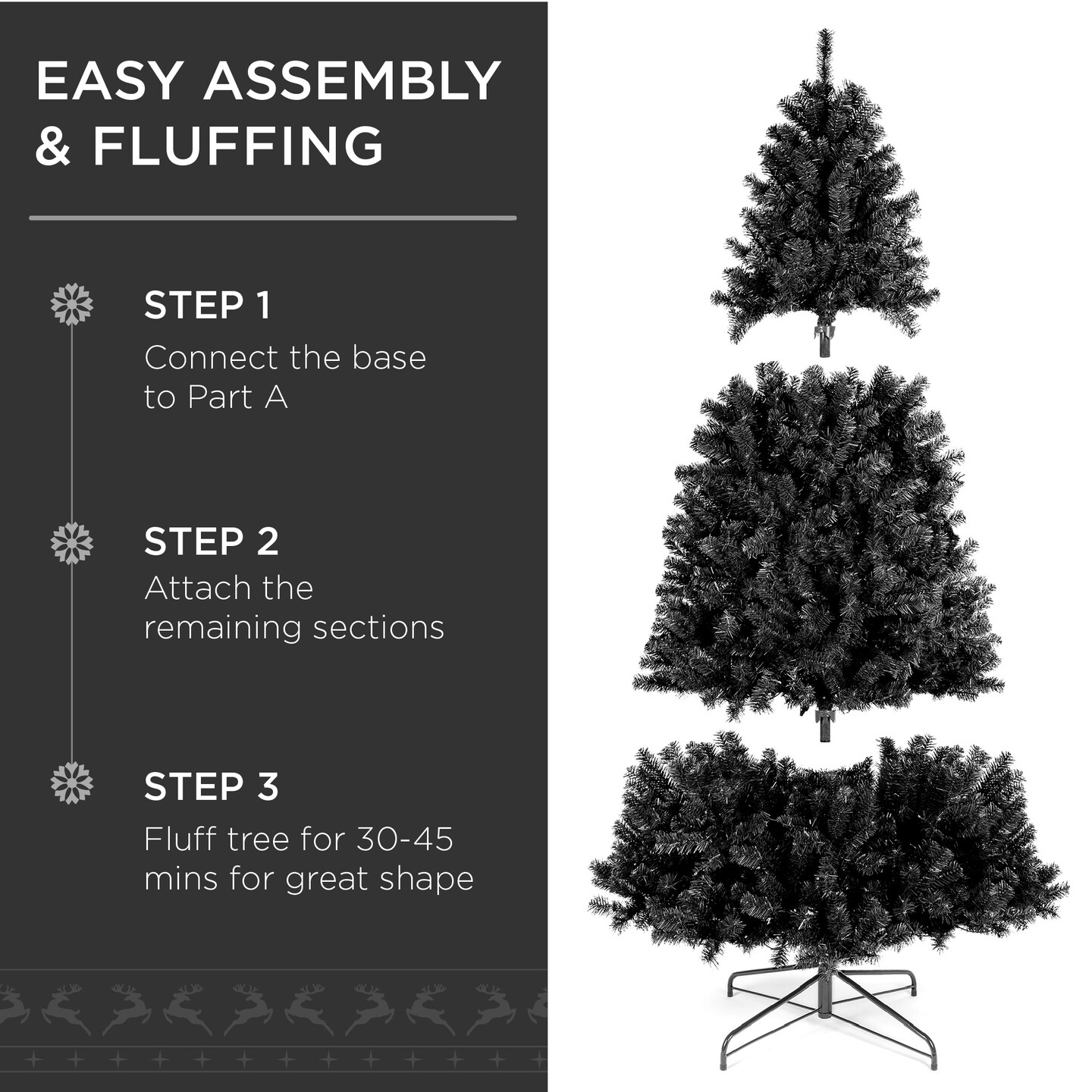 Best Choice Products Pre-Lit Black Christmas Tree, Artificial Holiday Decoration w/ Branch Tips, Incandescent Lights