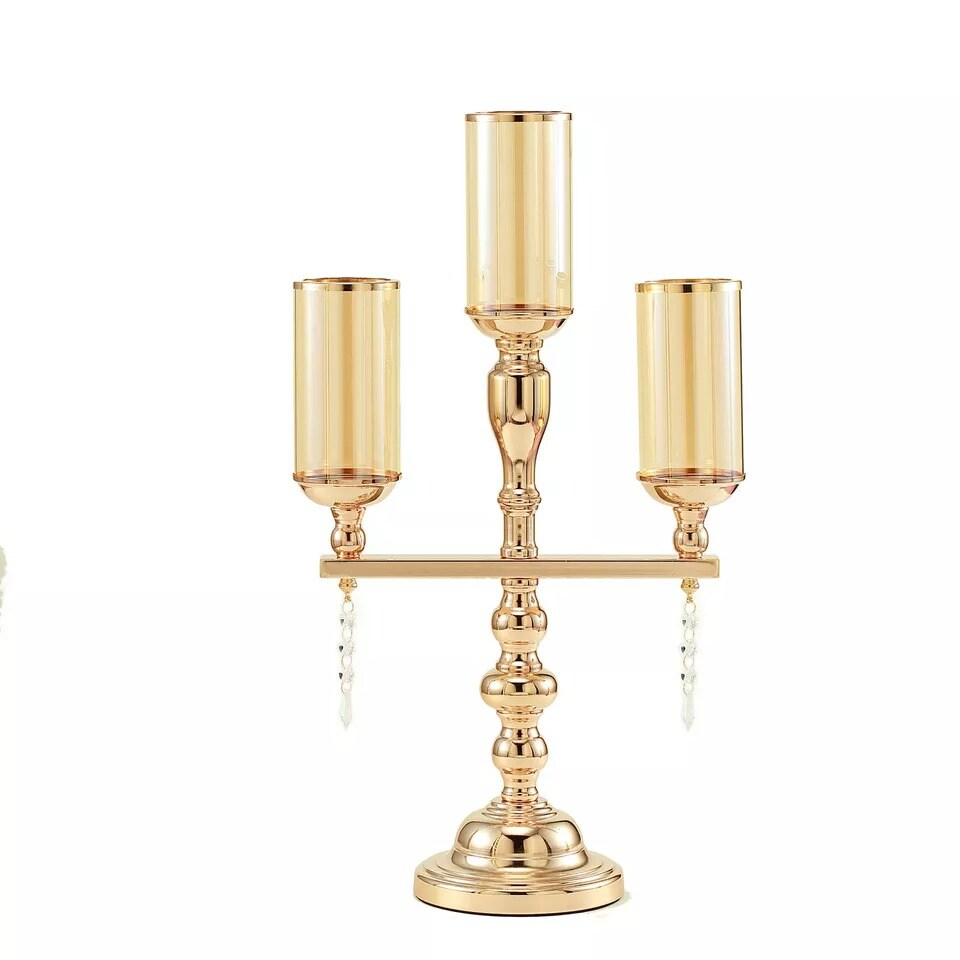 23" tall Gold Candelabra Candle Holder for 3 Candles Wedding Party Centerpieces