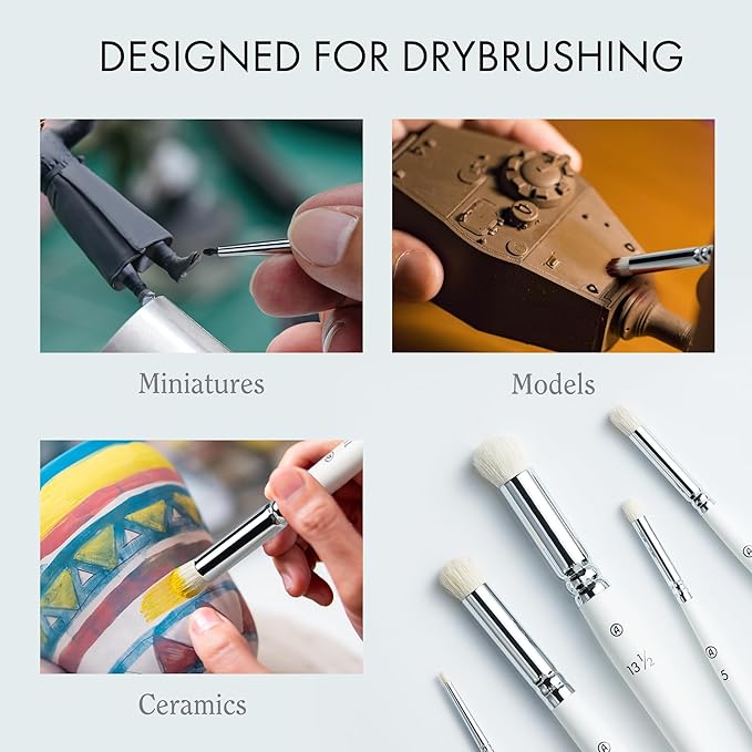 ARTIFY Drybrush Set of 5 Sizes: Expert Series Dry Brush for Effortless Miniature, Model, Ceramics, Citadel Painting - Hobby Detail Small Acrylic Oil Paint Brushes for Tabletop &#x26; Wargames Miniatures