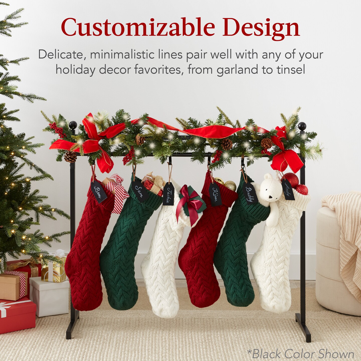 Best Choice Products 3ft Christmas Stocking Stand, Hanging Holiday D&#xE9;cor Display w/ Name Tags, Chalk Marker