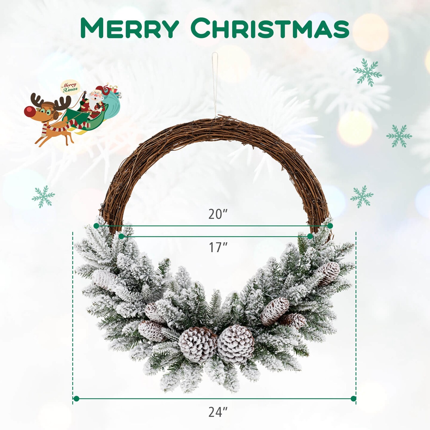 Costway 1/2 PCS 24 Inch Christmas Wreath with 65 Branch Tips 8 Natural Pine Cones 6 Lighting Modes