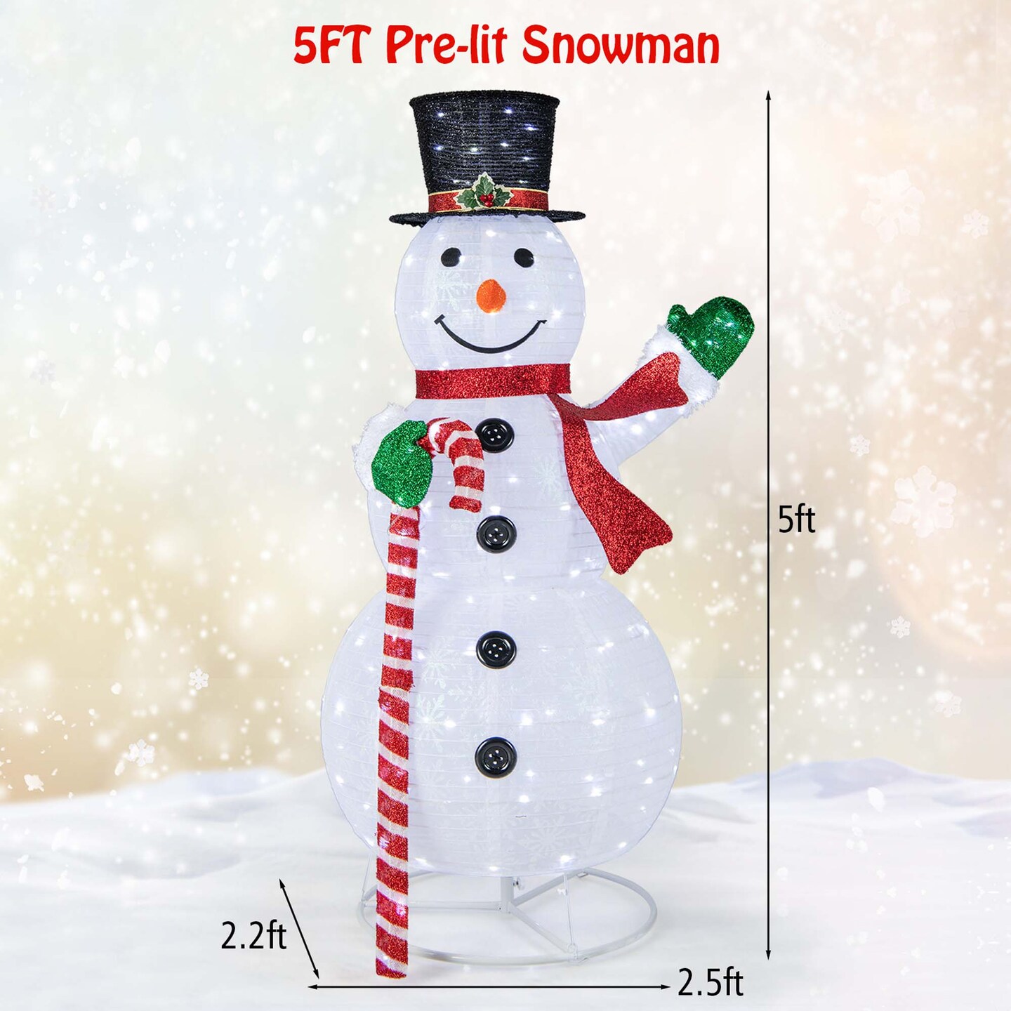 Costway 5 FT Pre-lit Christmas Snowman Pop-up Xmas Holiday Decoration with 180 LED Lights