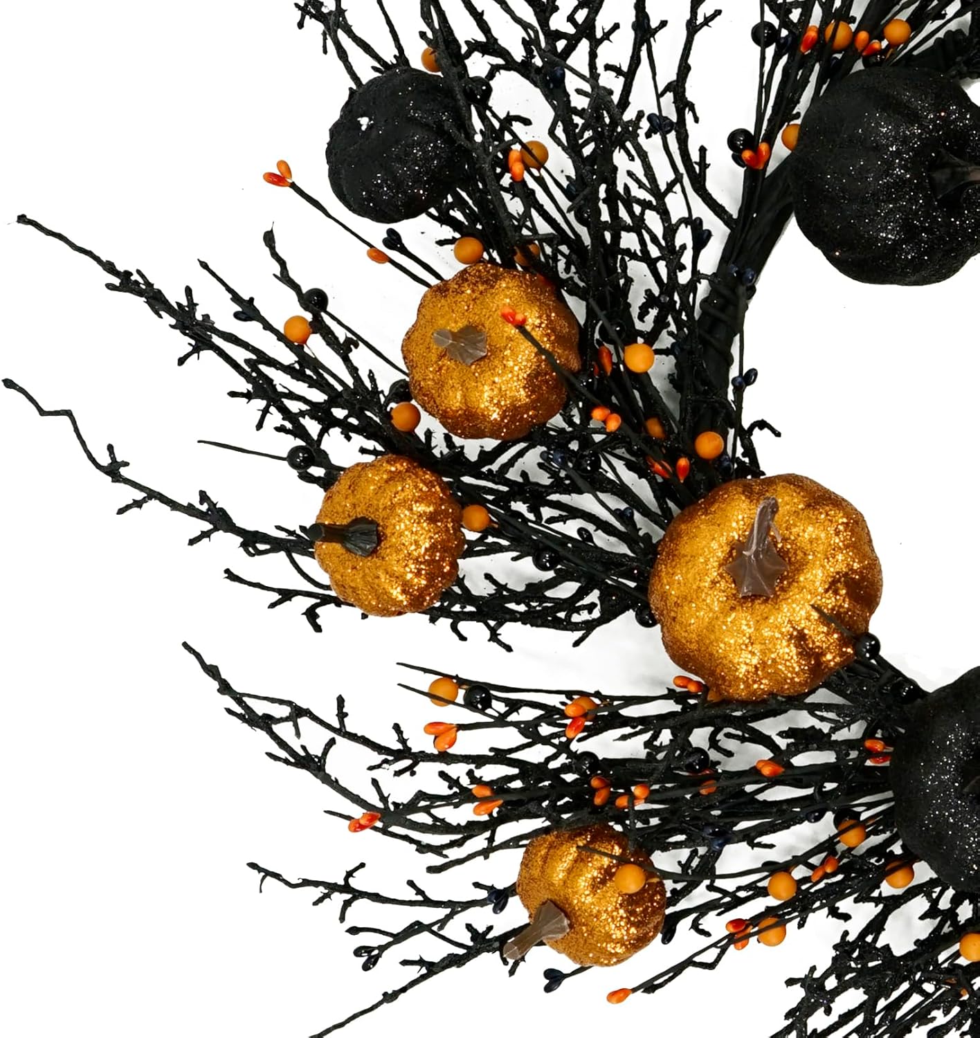 Halloween Wreath Autumn Wreath with Gold and Black Pumpkin for Front Door Indoor Outdoor Farmhouse Festival Home Decor