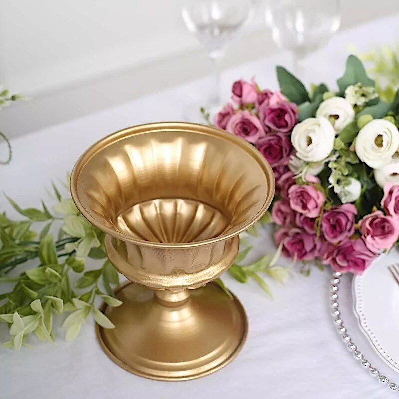 Gold 2 Metal 6&#x22; Roman Style Mini Compote Vases Flower Pots Party Decorations