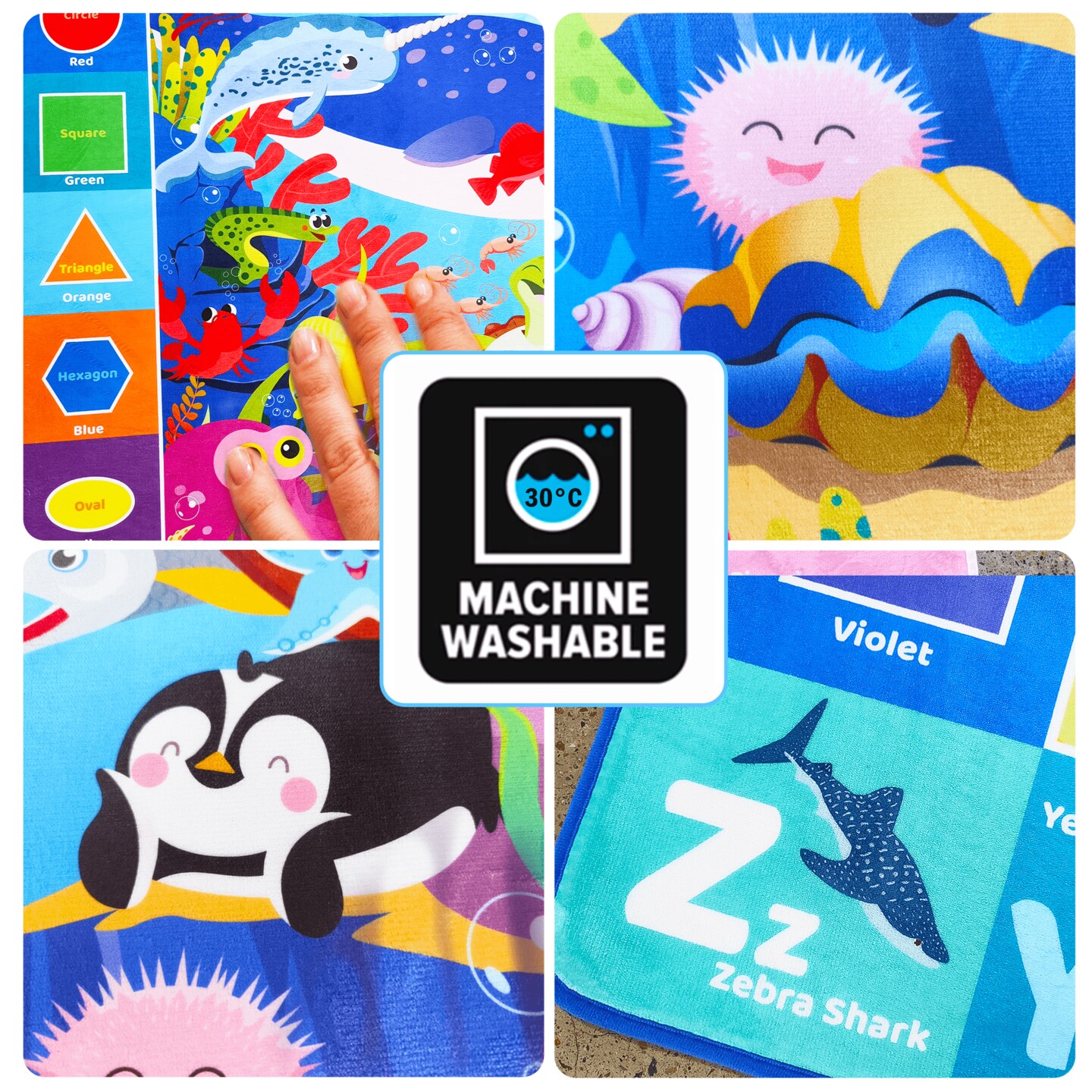 QUOKKA Large Baby Play Mat for Floor - Playmat for Toddlers and Infants ABC Ocean - Large Padded Non-Slip Nursery Rug for Babies Crawling and Playing - Foldable Care Mat for Playroom