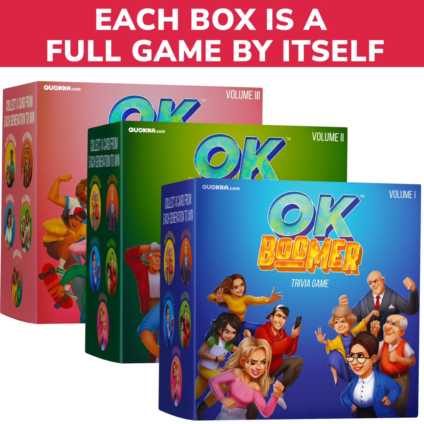 QUOKKA OK Boomer Family Games for Kids and Adults - Board Games for Family Night - Trivia Card Games for Adults &#x26; Family Volume ll - Fun Party Millennials vs Boomers Game for All Ages 15+