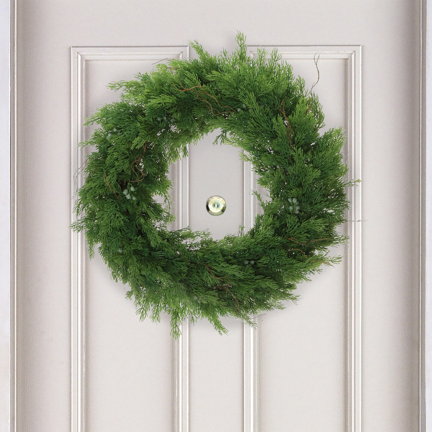 22-Inch Juniper Wreath with Realistic Green Berries &#x26; Brown Twigs | Lifelike Evergreen Front Door &#x26; Wall Decor | Perfect for Holidays &#x26; Everyday Charm | Indoor/Outdoor Durable Design - 2024 Christmas Collection, Floral Home by Artificial Flowers