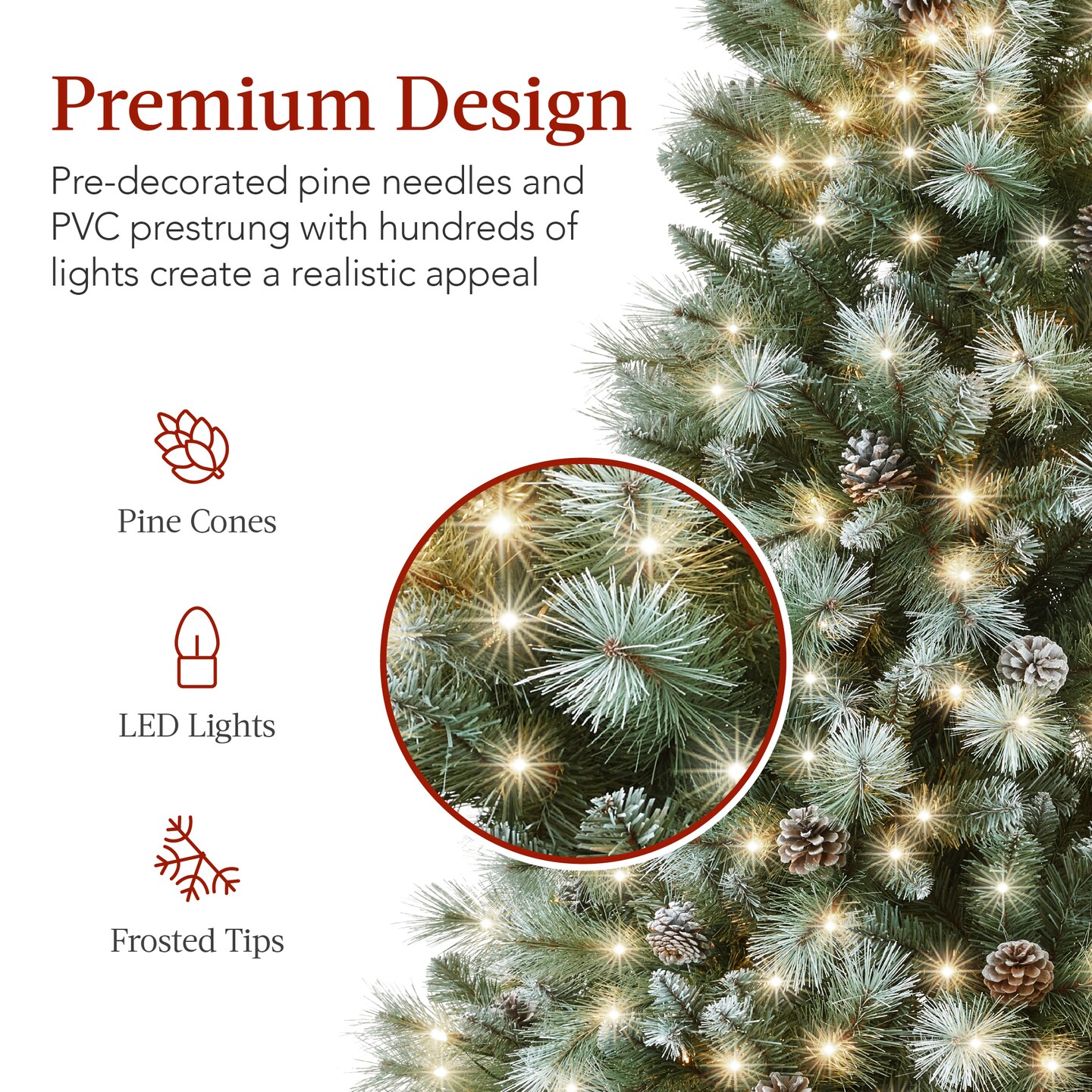 Best Choice Products Pre-Lit Frosted Scotch Pine Christmas Tree w/ 2-In-1 LED Lights