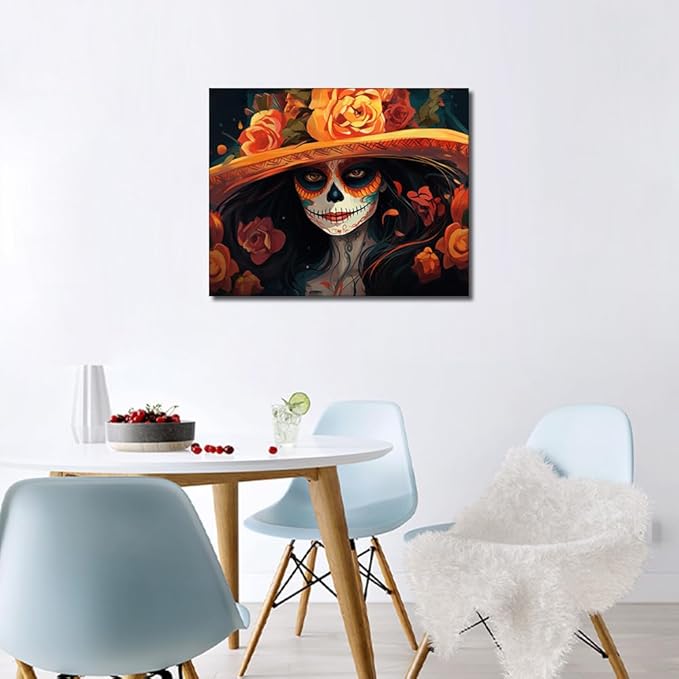 Abstract Paint by Numbers, Woman Wearing A Hat with Roses Paint by Numbers, Day of the Dead Lady Acrylic Painting Kits, Color by Numbers for Adults with Brushes and Pigment - Frameless, 16x20 Inch