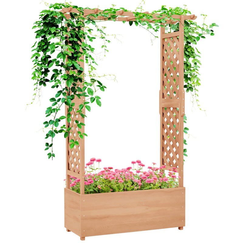 Elegant Raised Garden Bed with Arch Trellis and Pergola Roof