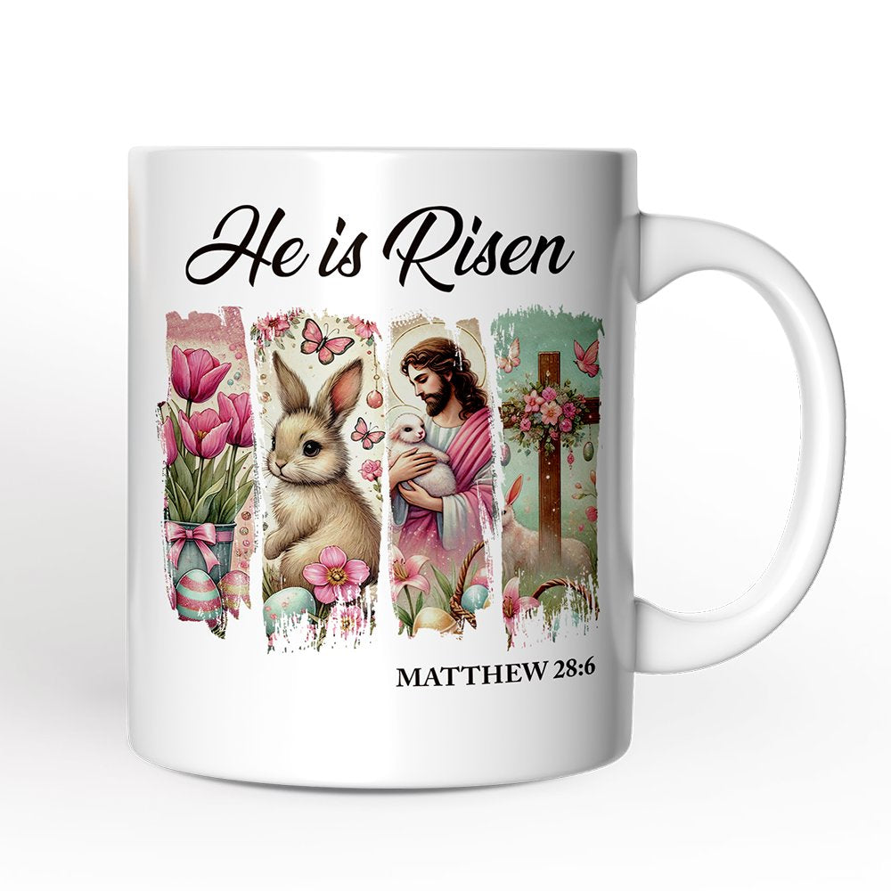 He Is Risen Easter Jesus Mug, Matthew 28:6 Christian Gift