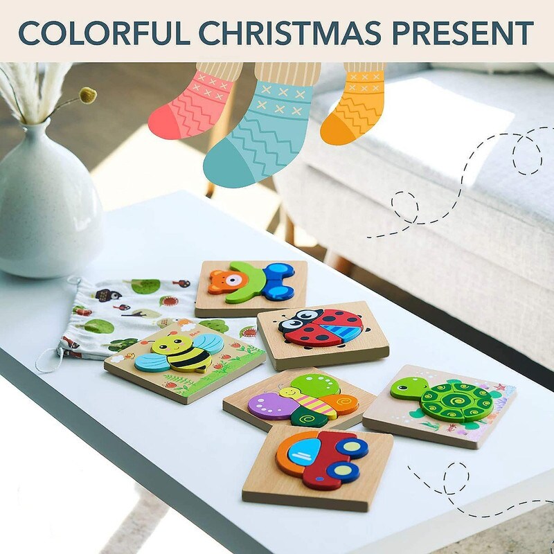 Wooden Puzzles for Toddlers Montessori Toy Set of 6 Educational Puzzles for Ages 1&#x2013;3