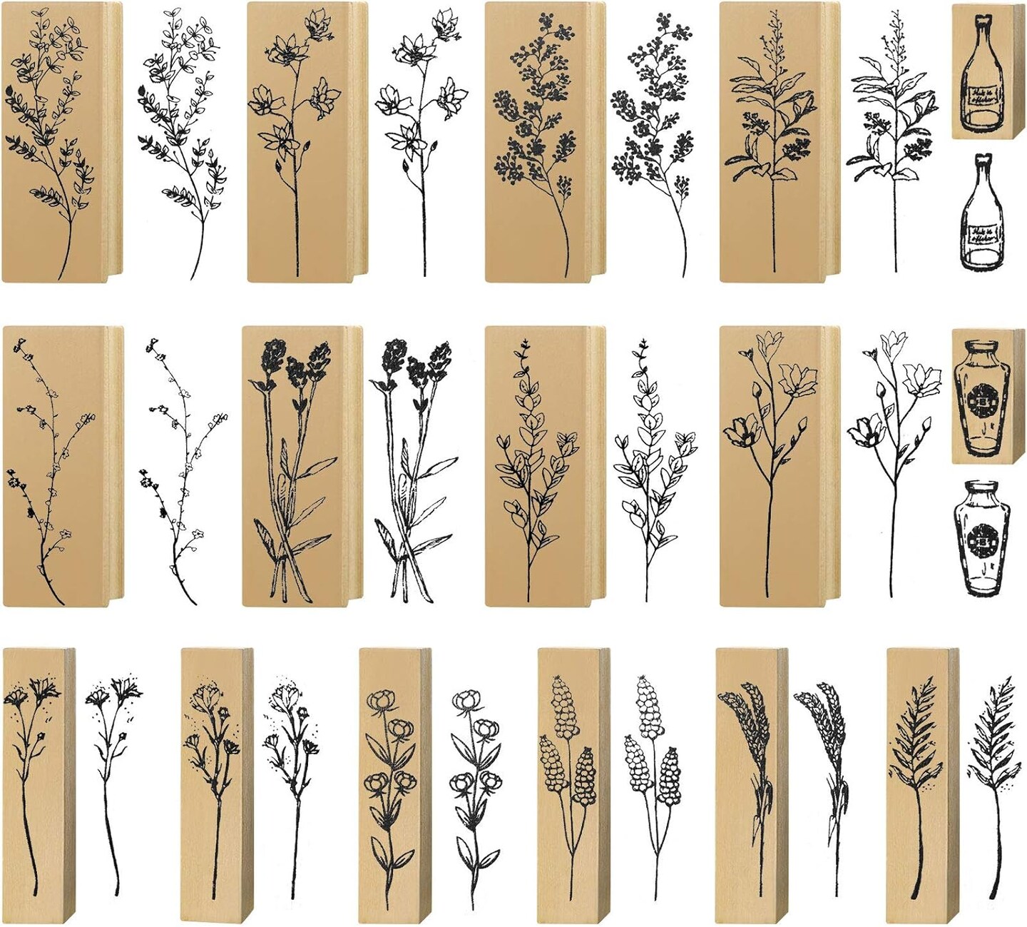 16 Pcs Wood Rubber Stamps for Crafting Vintage Flower Decorative Rubber Wooden Mounted Stamp Set