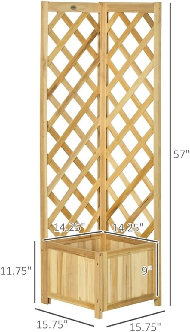 57&#x22; Carbonized Wooden Raised Garden Corner Planter Bed with Trellis