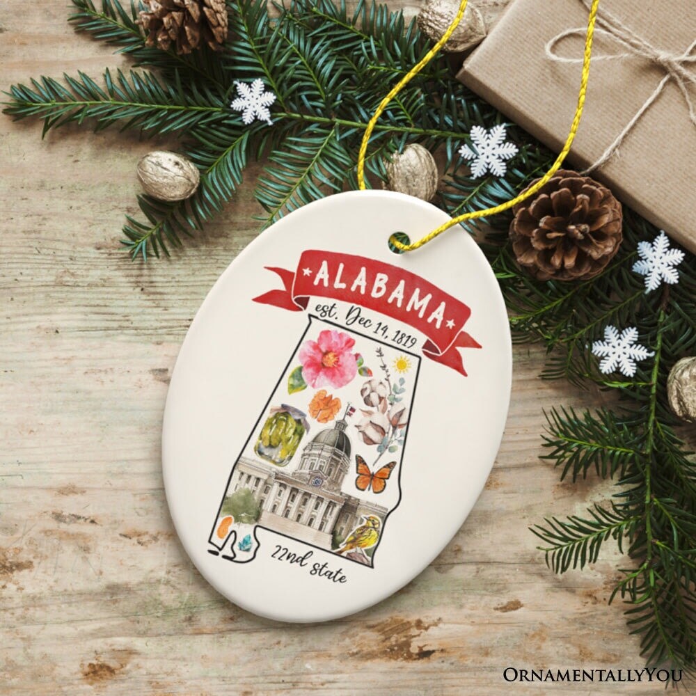 Artistic Alabama State Themes and Landmarks Christmas Ornament