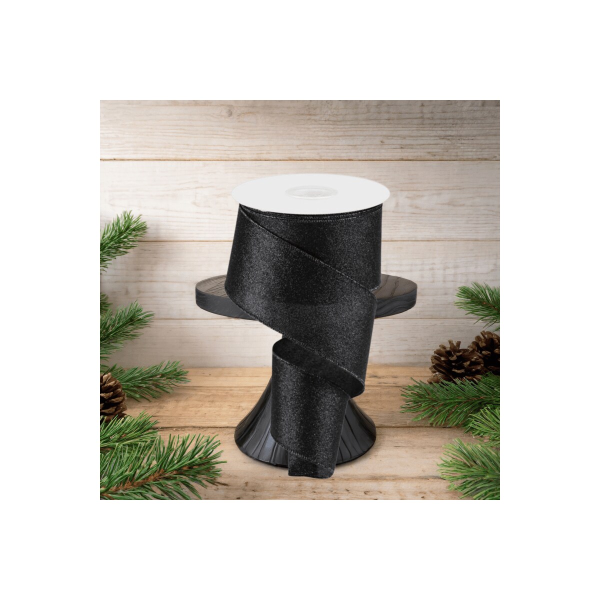 2.5&#x22; Shimmer Glitter Ribbon: Black (10 Yards)