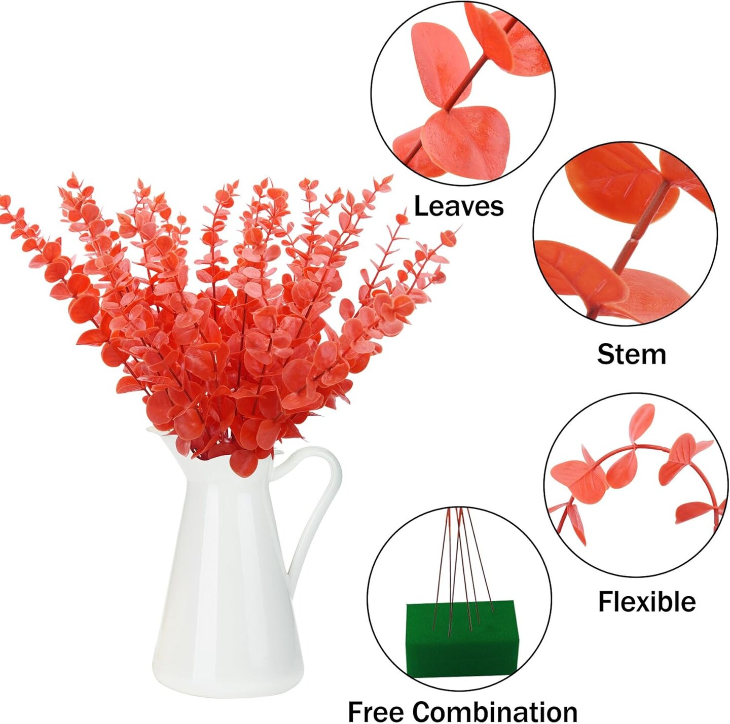 36 Pcs Orange Eucalyptus Stems Artificial Leaves Faux Eucalyptus Stems