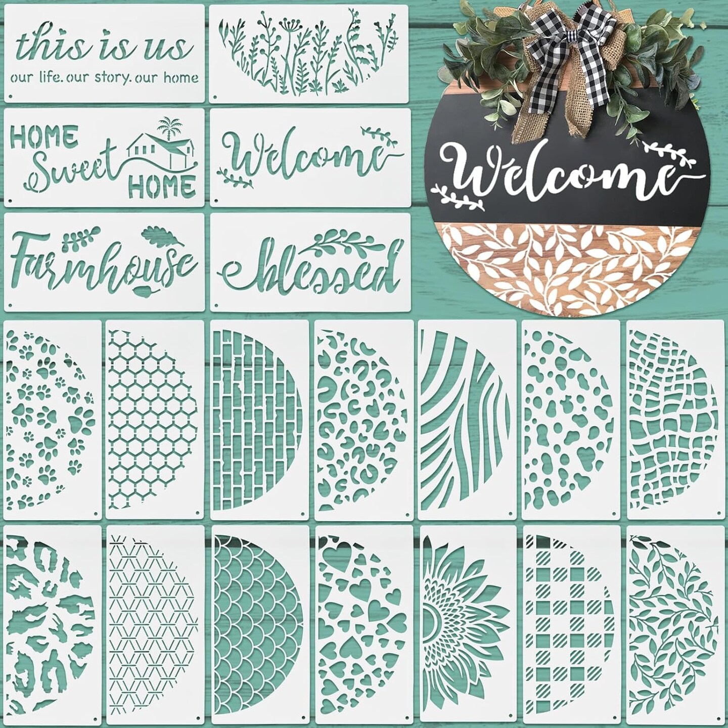 20 Pcs Welcome Stencils for Painting on Wood 11.81 x 5.91'' (Classic)
