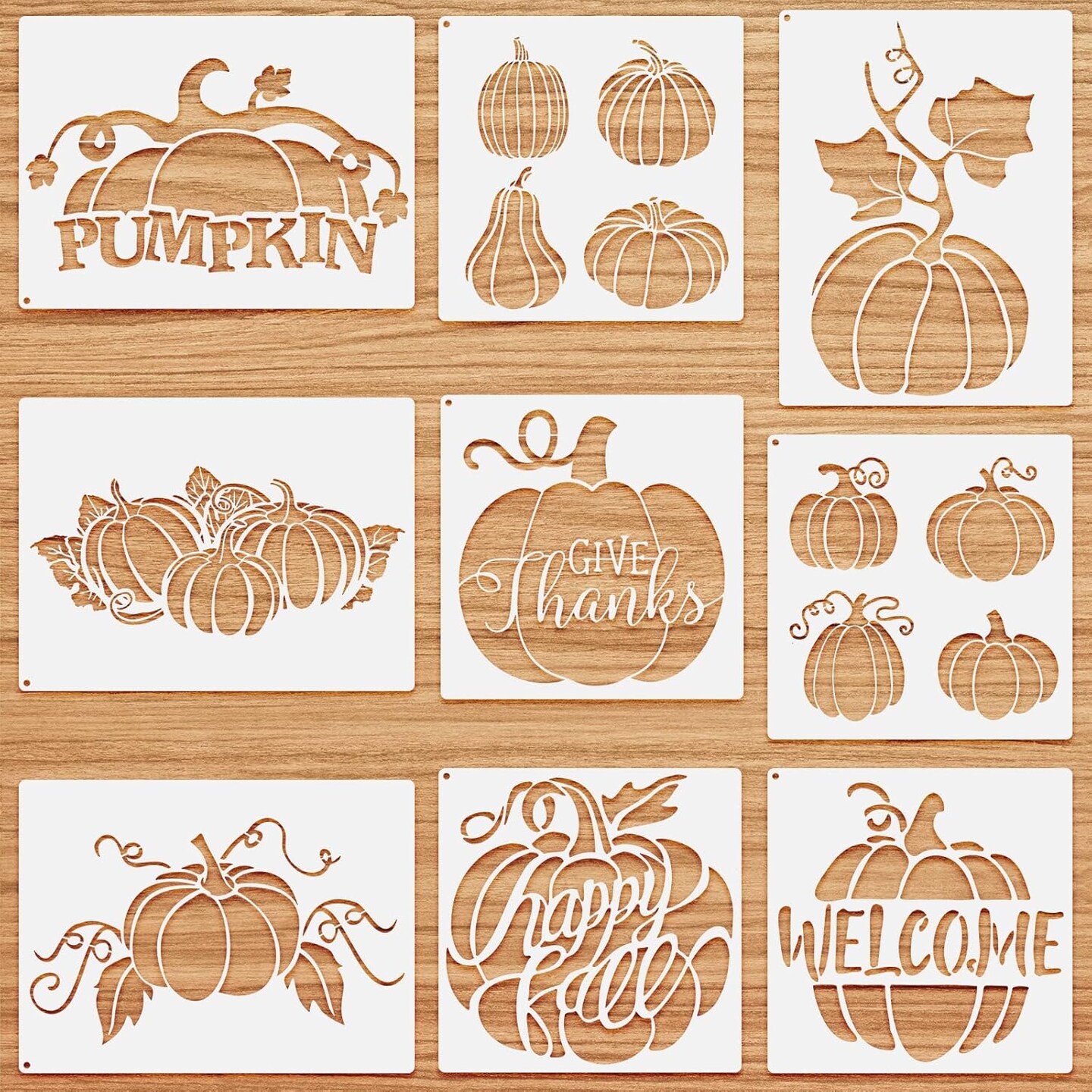 9 Pieces Fall Pumpkin Stencil for Painting Reusable
