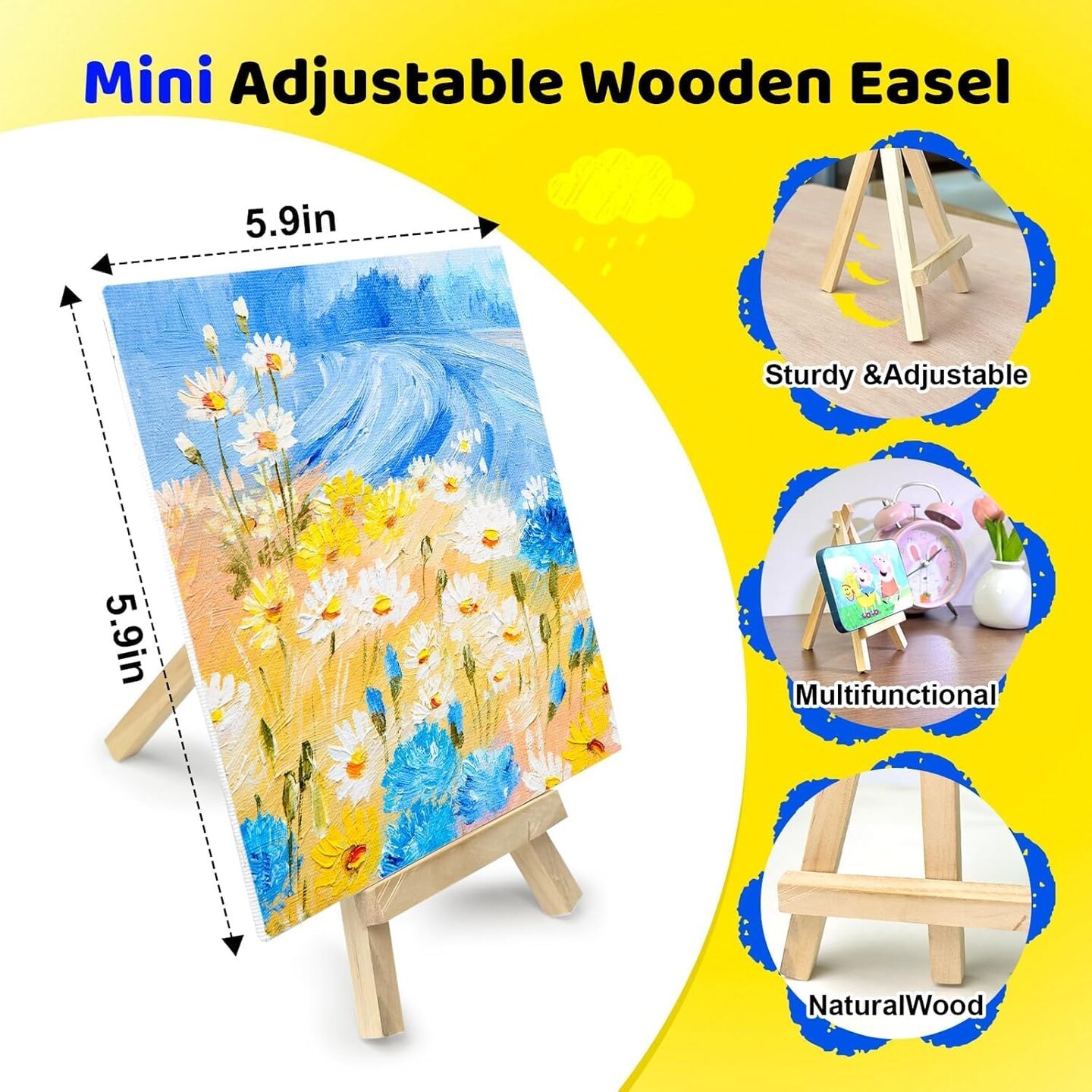 10-Set Mini Acrylic Paint Kit with Easels and Canvases – 60-Piece Painting Set for Kids & Adults, Classroom, Birthday Parties, Art Activities (5.9 x 5.9 Inch Canvases)