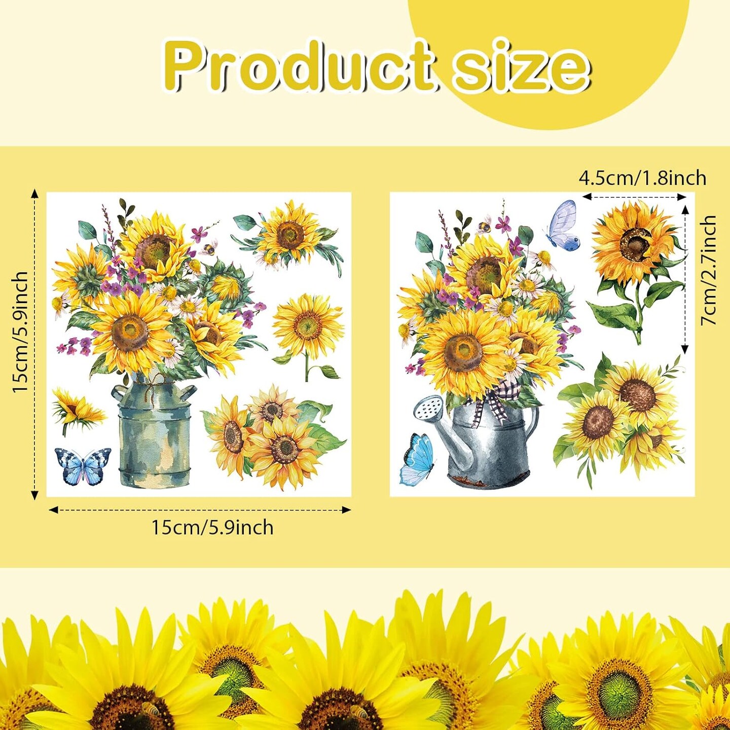 9 Sheets Sunflower Rub on Transfer Stickers - 6 x 6 Inch