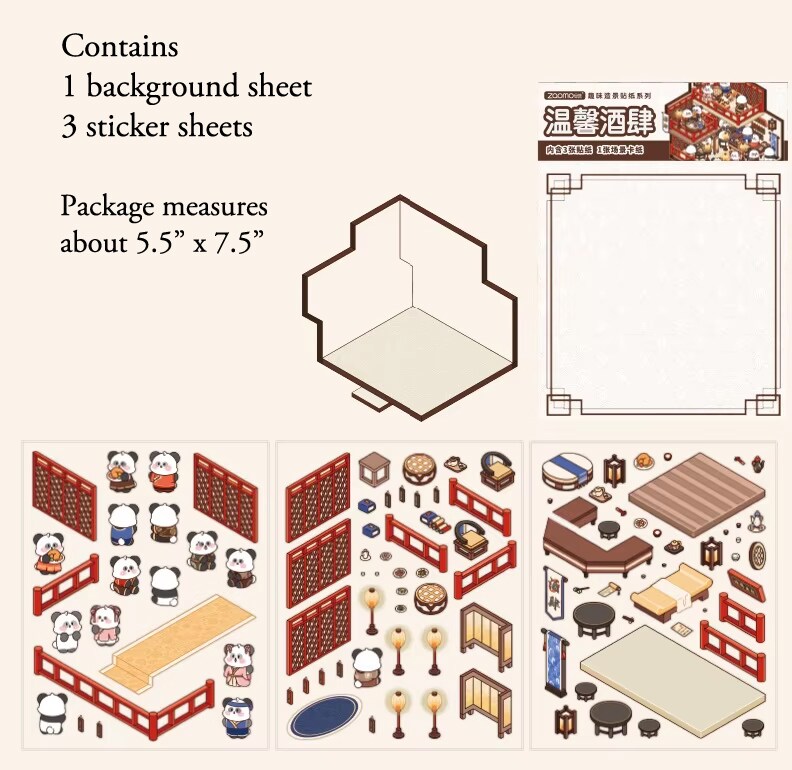 Animal Sticker Scene Pack of 4, Tweezers Included, Isometric Room Activity, Adorabilities