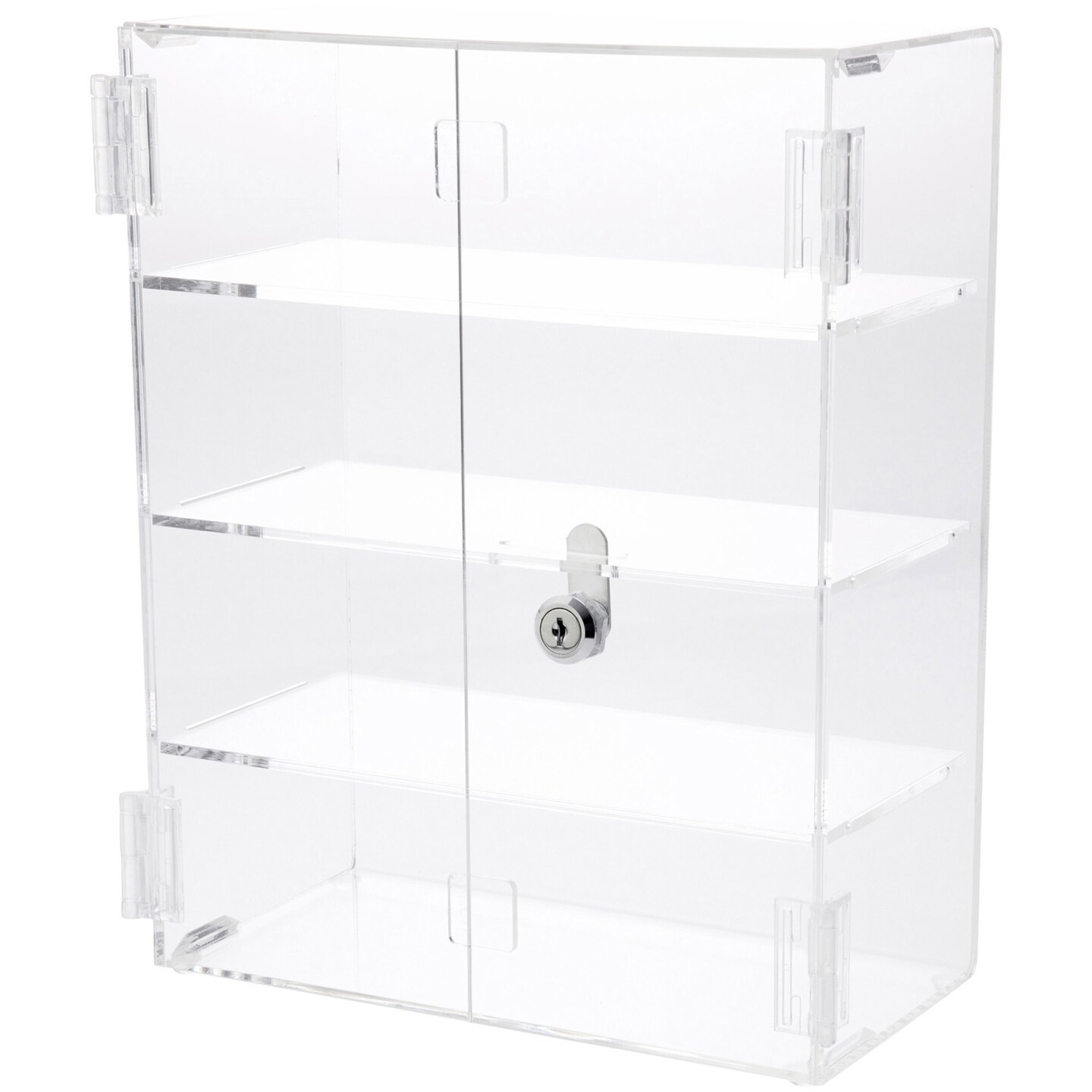 Plymor Clear Acrylic Rectangular Locking Display Case, 3 Shelves