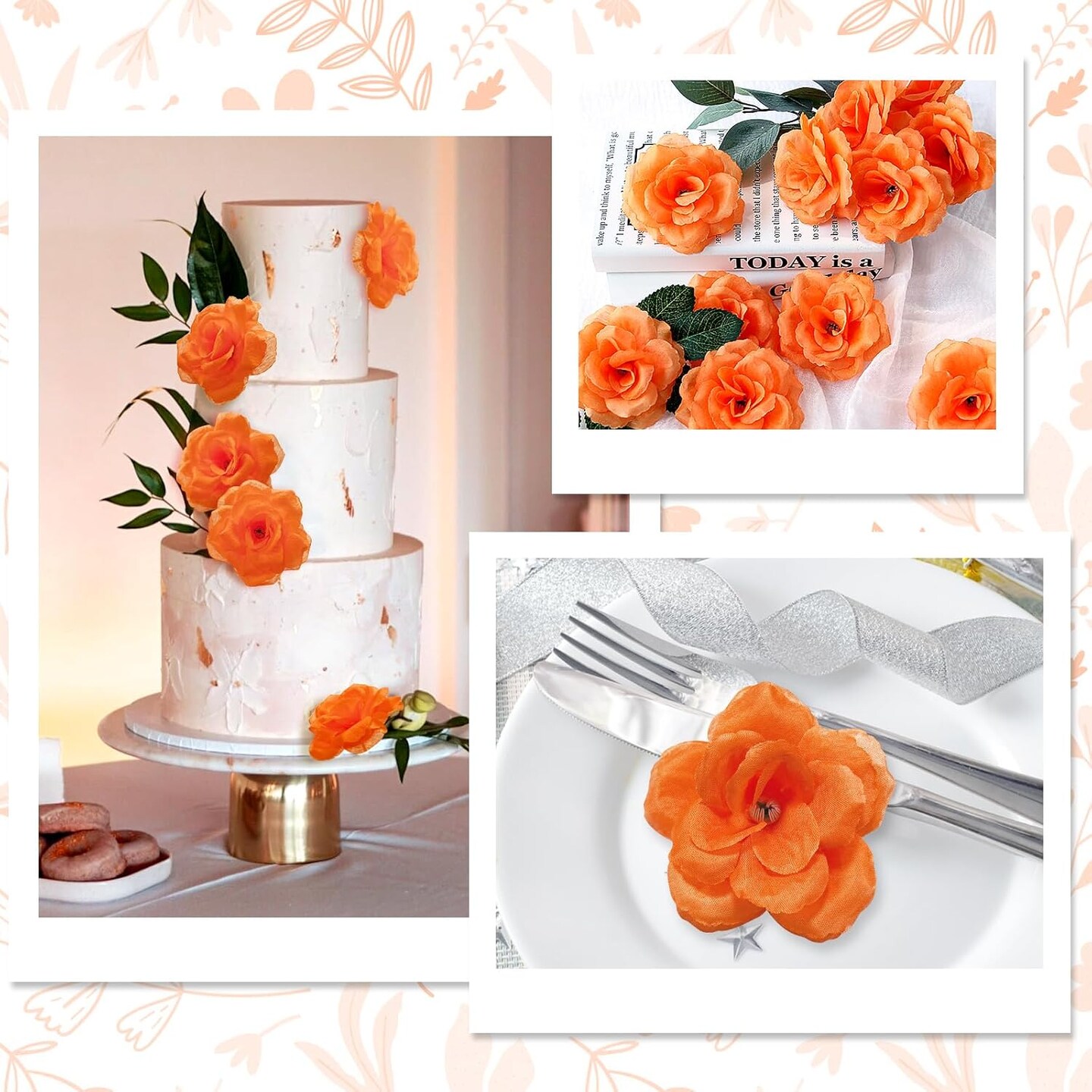 Orange Silk Rose Marigold Flower for Fall Wedding Bouquet Party Home Decor DIY Baby Shower