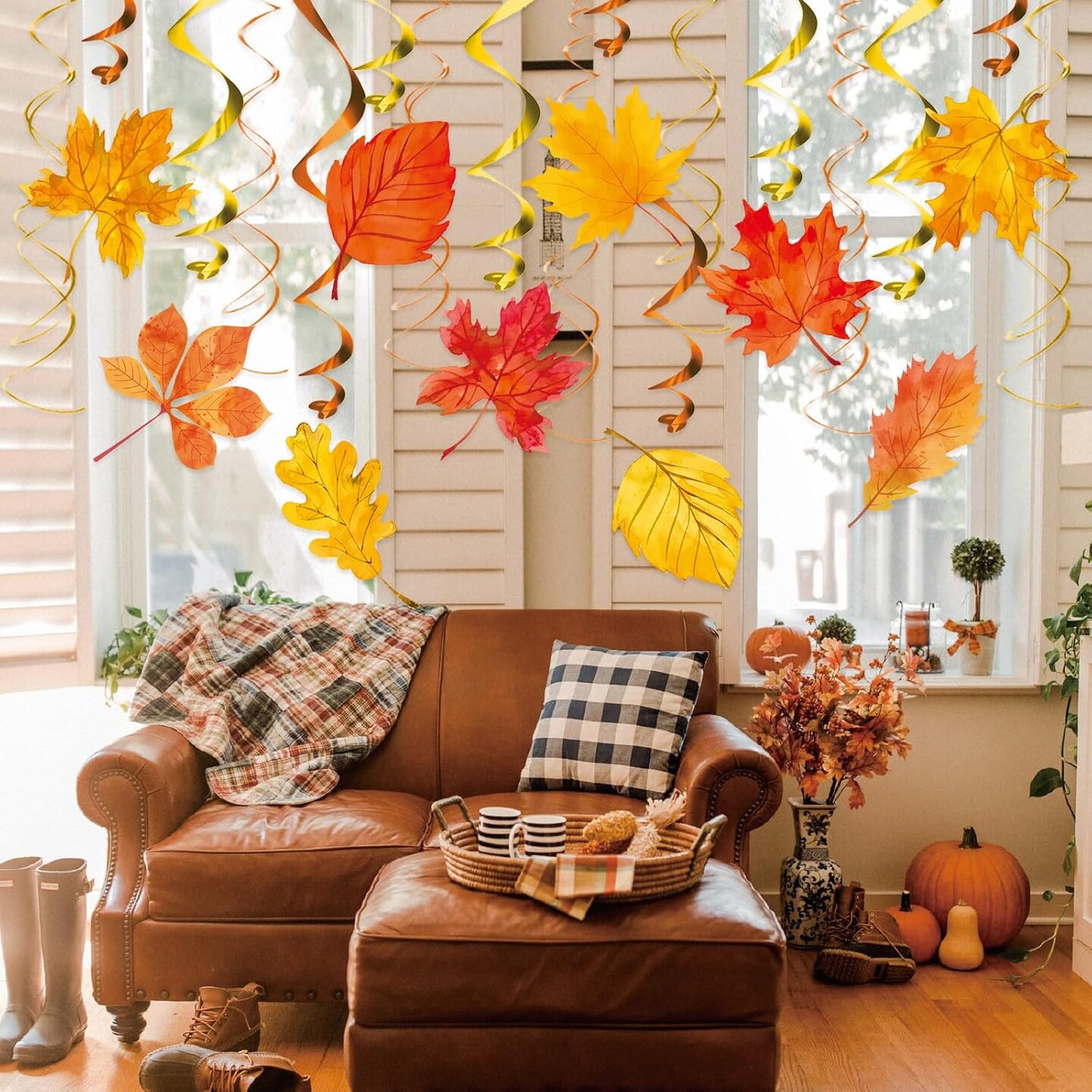 30Pcs Fall Decorations – Autumn Hanging Swirls & Maple Leaf Thanksgiving Ceiling Decor