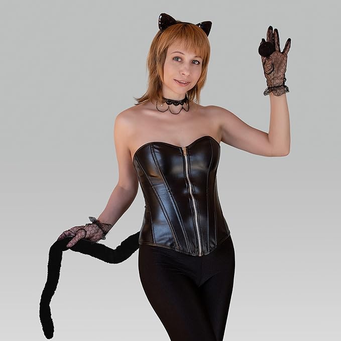 4E’s Novelty 25" Adjustable Furry Black Cat Tail Costume – Bendable Faux Fur Tail for Adults & Kids, Cosplay, Halloween Dress-Up, Cat, Fox, Wolf, Raccoon, and Animal-Themed Costume Accessory