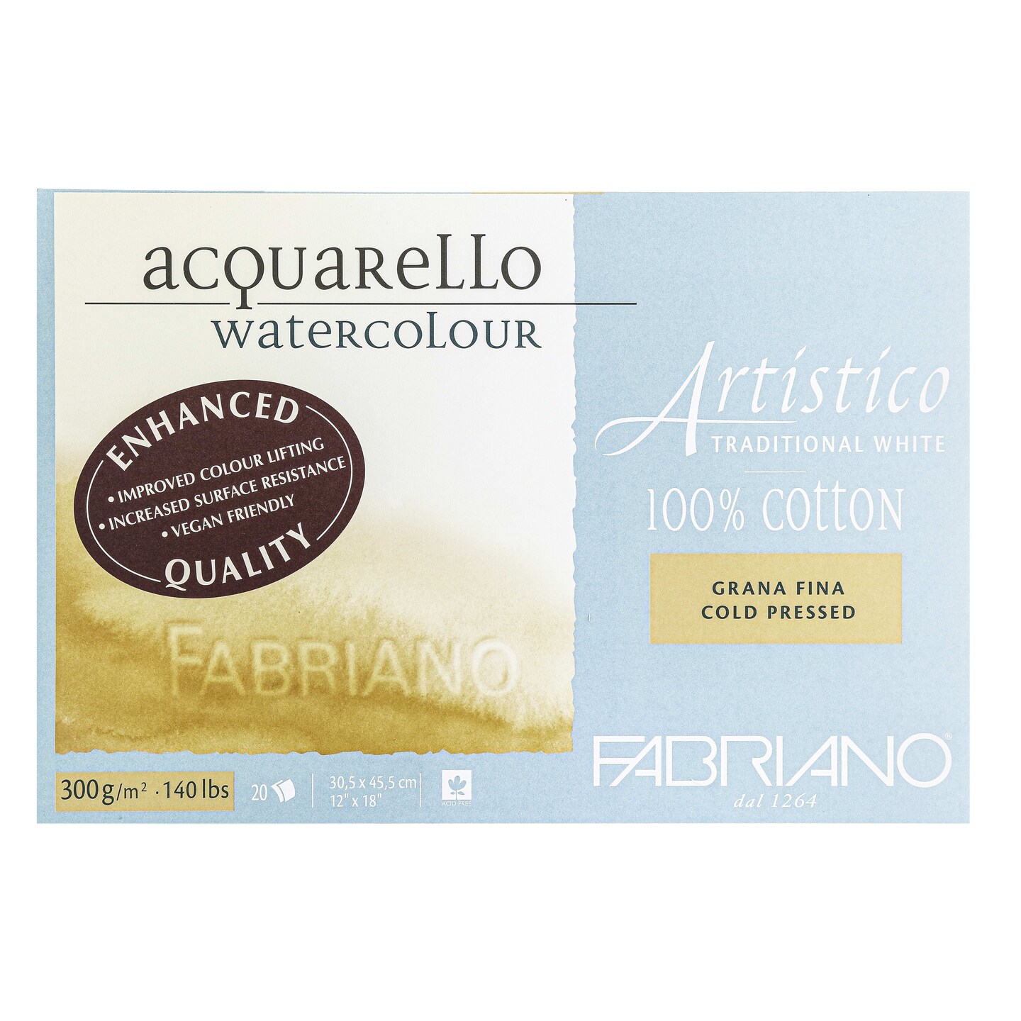Fabriano Artistico Traditional White Watercolor Block, 140 lb./300 gsm