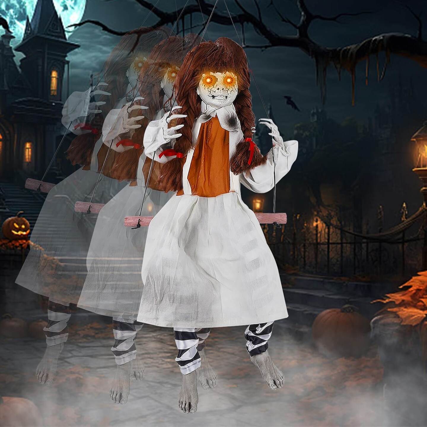 Halloween Animatronic Decorations Outdoor Hanging Swing Girl