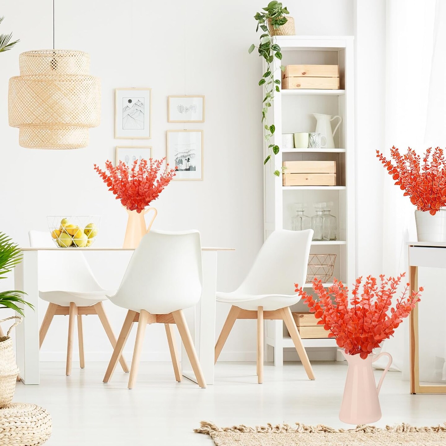 36 Pcs Orange Eucalyptus Stems Artificial Leaves Faux Eucalyptus Stems