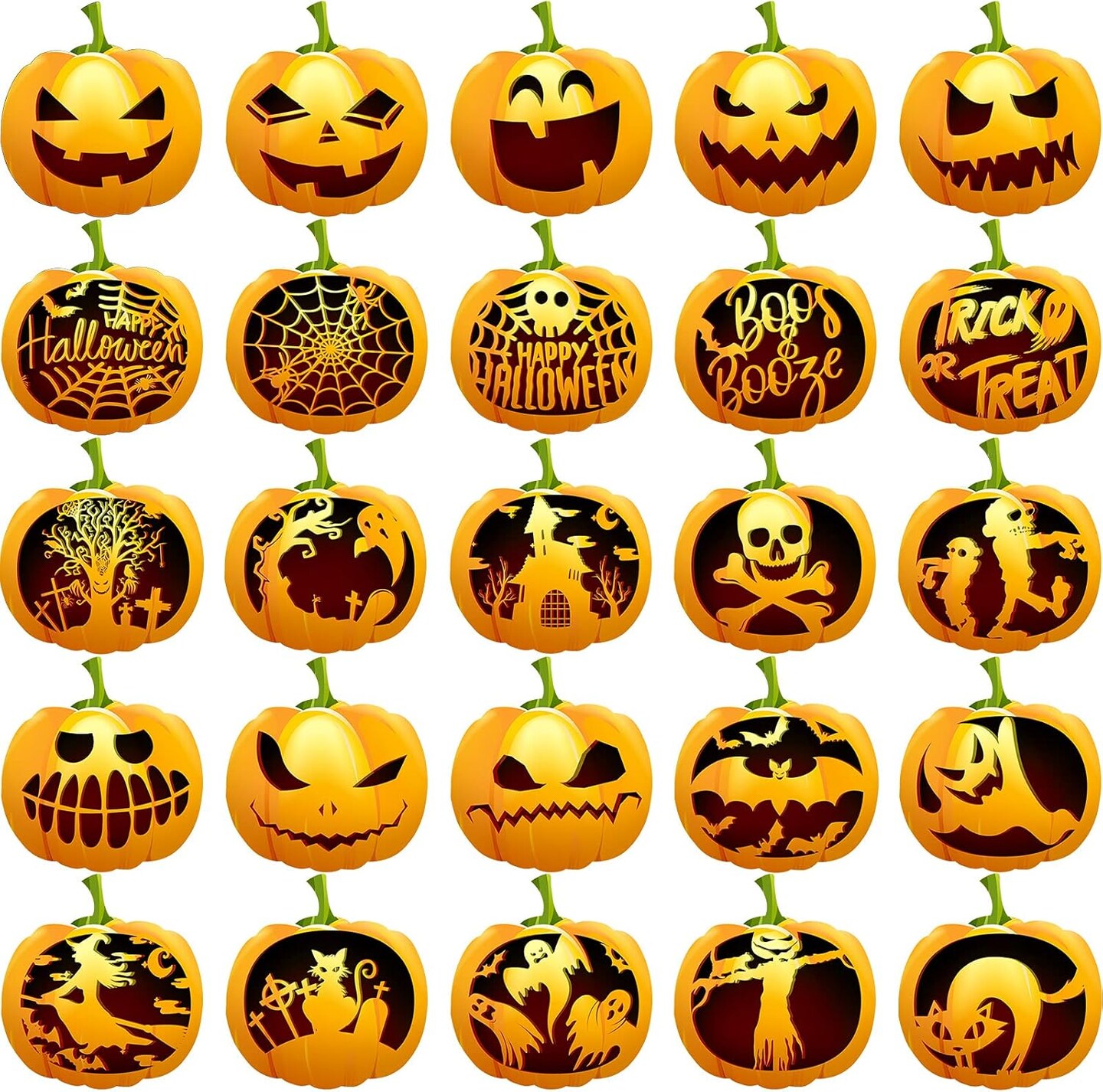 25 Pieces 7.9 Inch Halloween Pumpkin Stencils Reusable Pumpkin