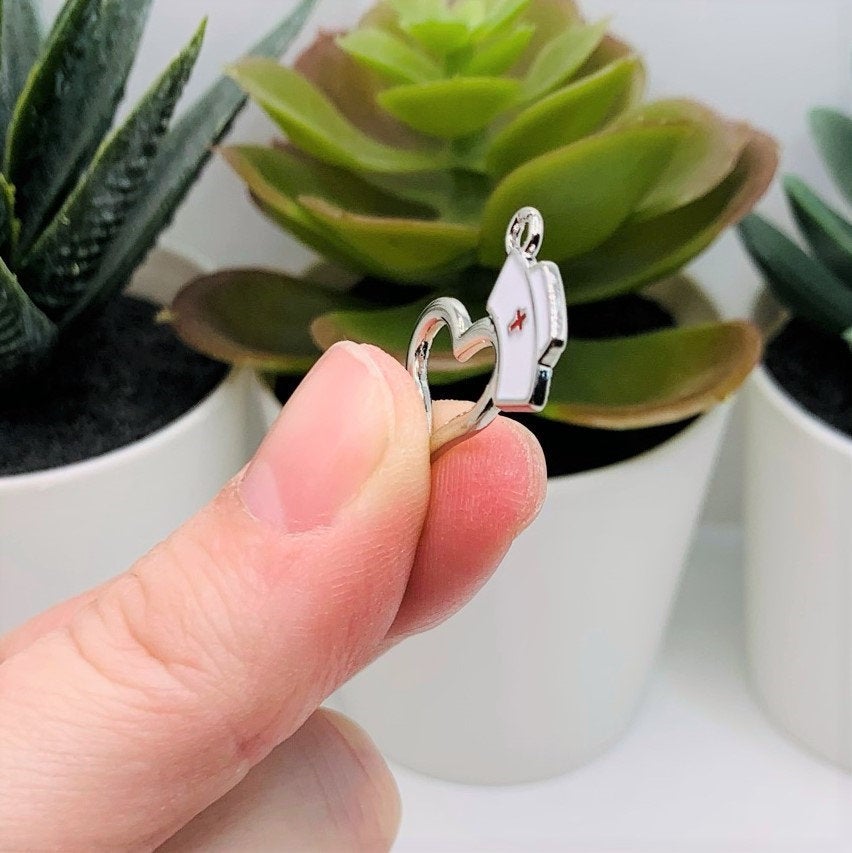 Silver and White Enamel RN Red Cross Nurse Charms, 20x22mm
