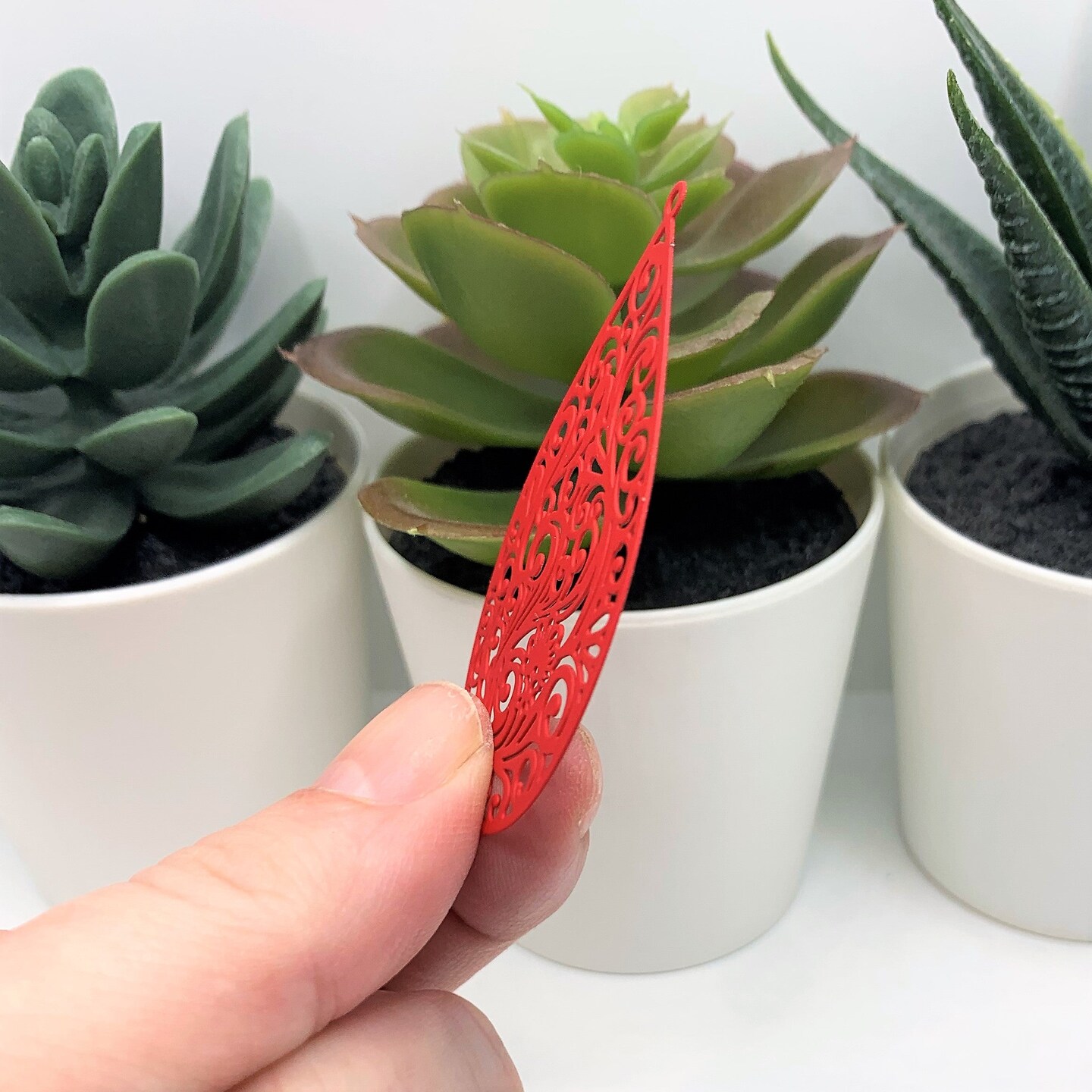 Large Red Filigree Teardrop Pendants, 55x34mm