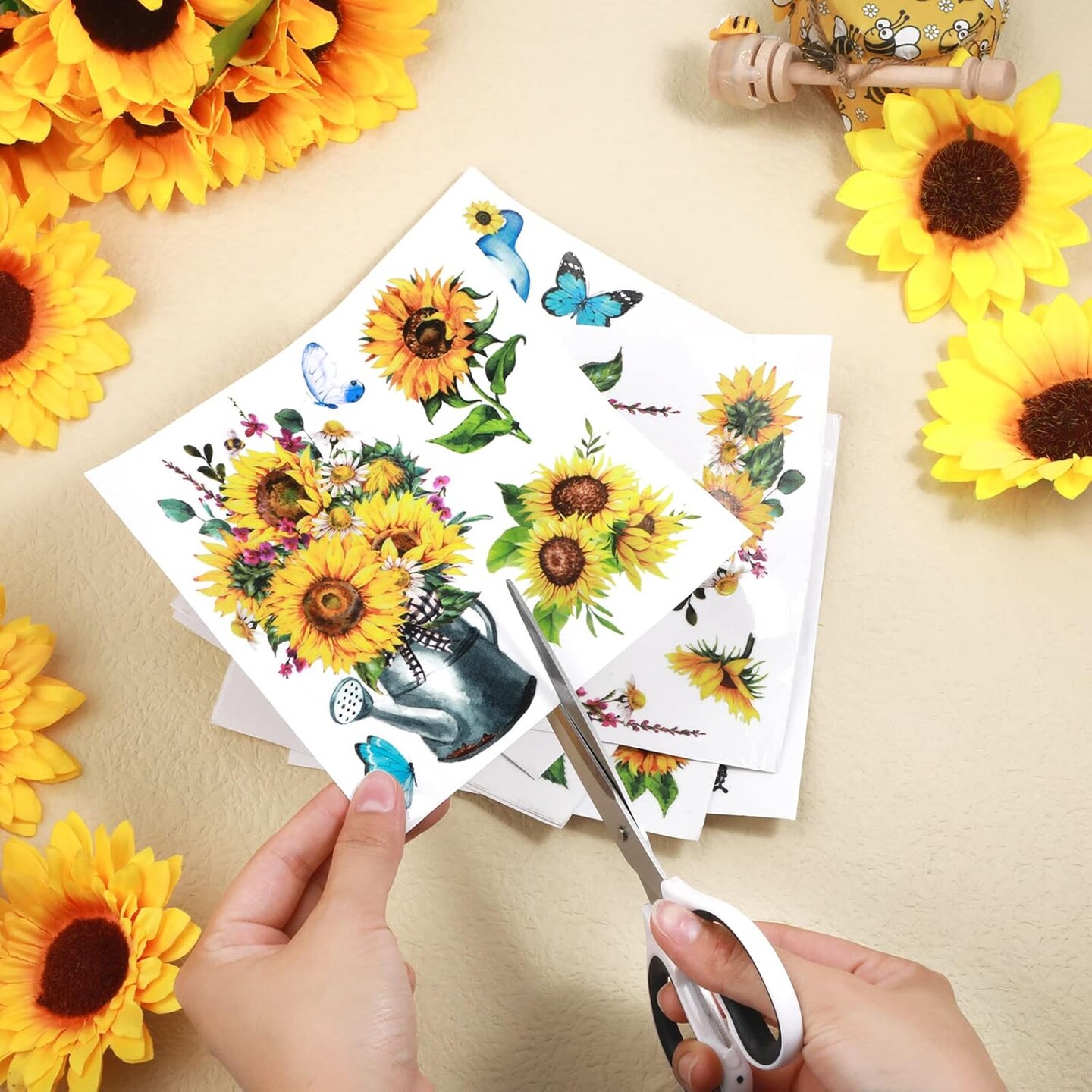 9 Sheets Sunflower Rub on Transfer Stickers - 6 x 6 Inch