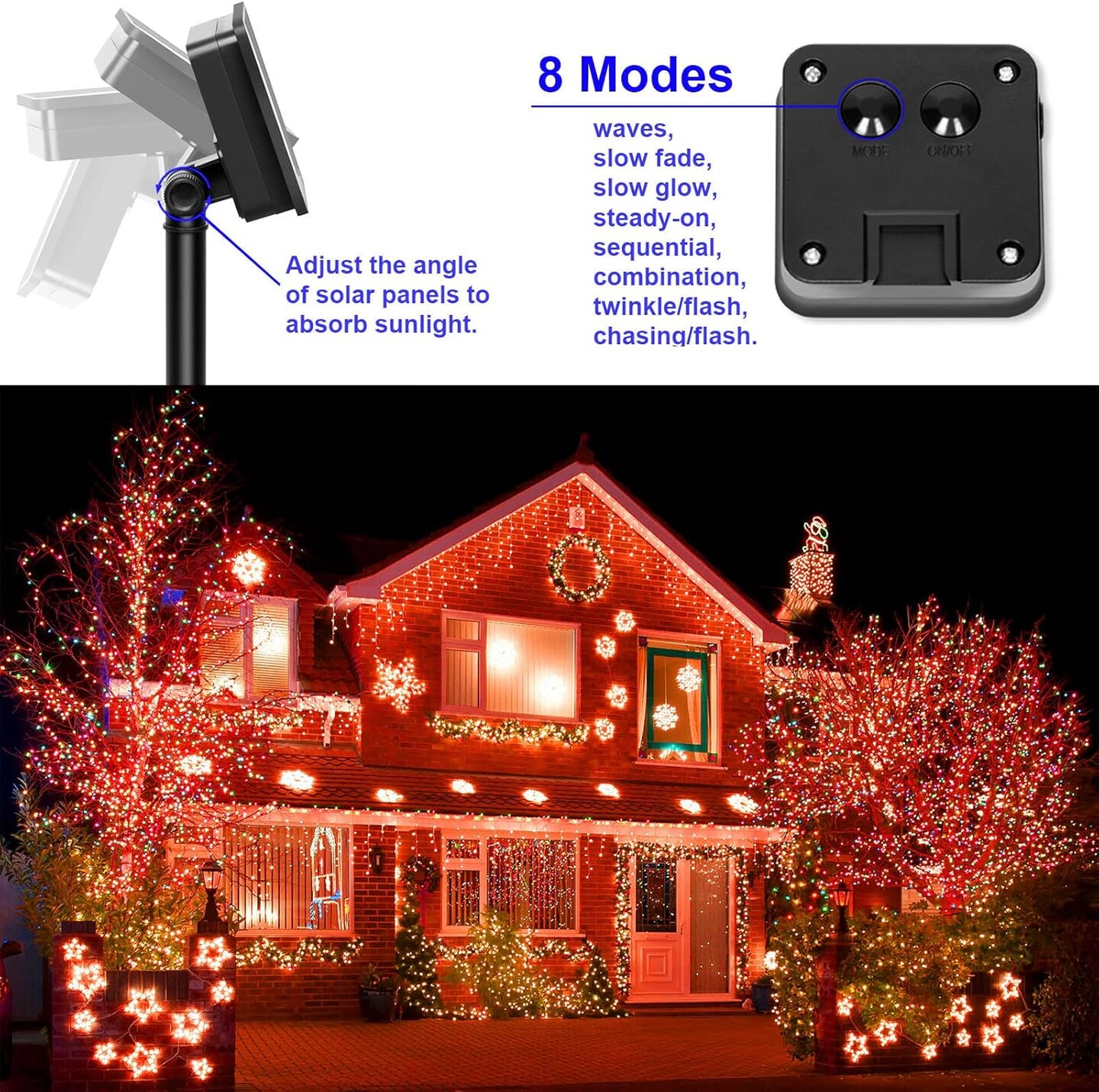 2 Pack 200 LED Orange Solar String Lights – Fall & Halloween Outdoor Decoration, 8 Modes, Waterproof (Orange)