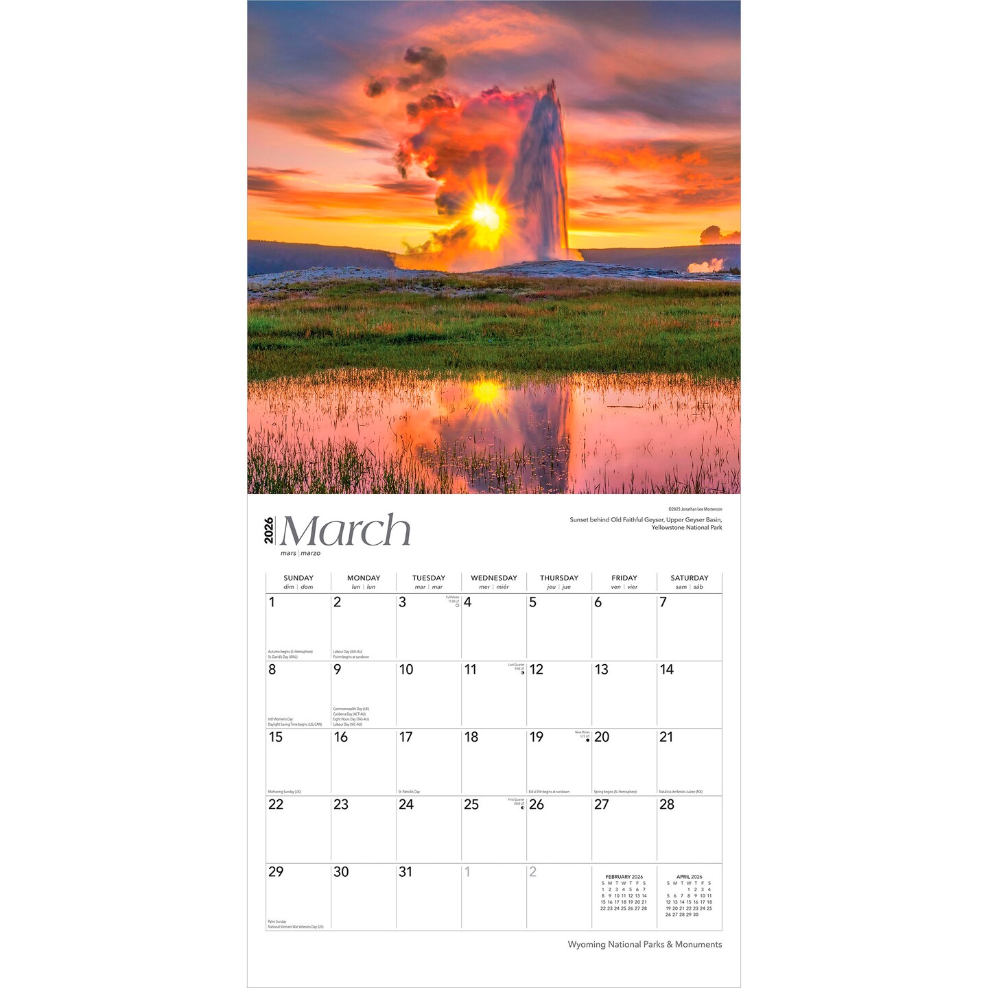 Wyoming National Parks &#x26; Monuments | 2026 12 x 24 Inch (Hanging) Monthly Square Wall Calendar | Plastic-Free