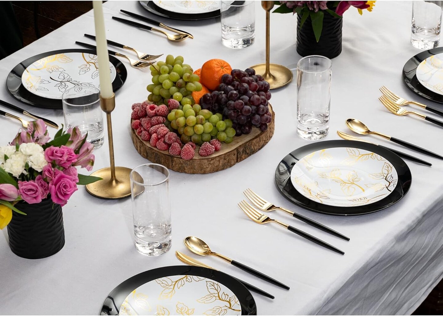 Trendables Disposable Silverware Set - Wedding Plastic Cutlery Dinnerware - Includes two toned Forks, Plastic Spoons, two colored Knives - reflective Plastic Utensils Party Set