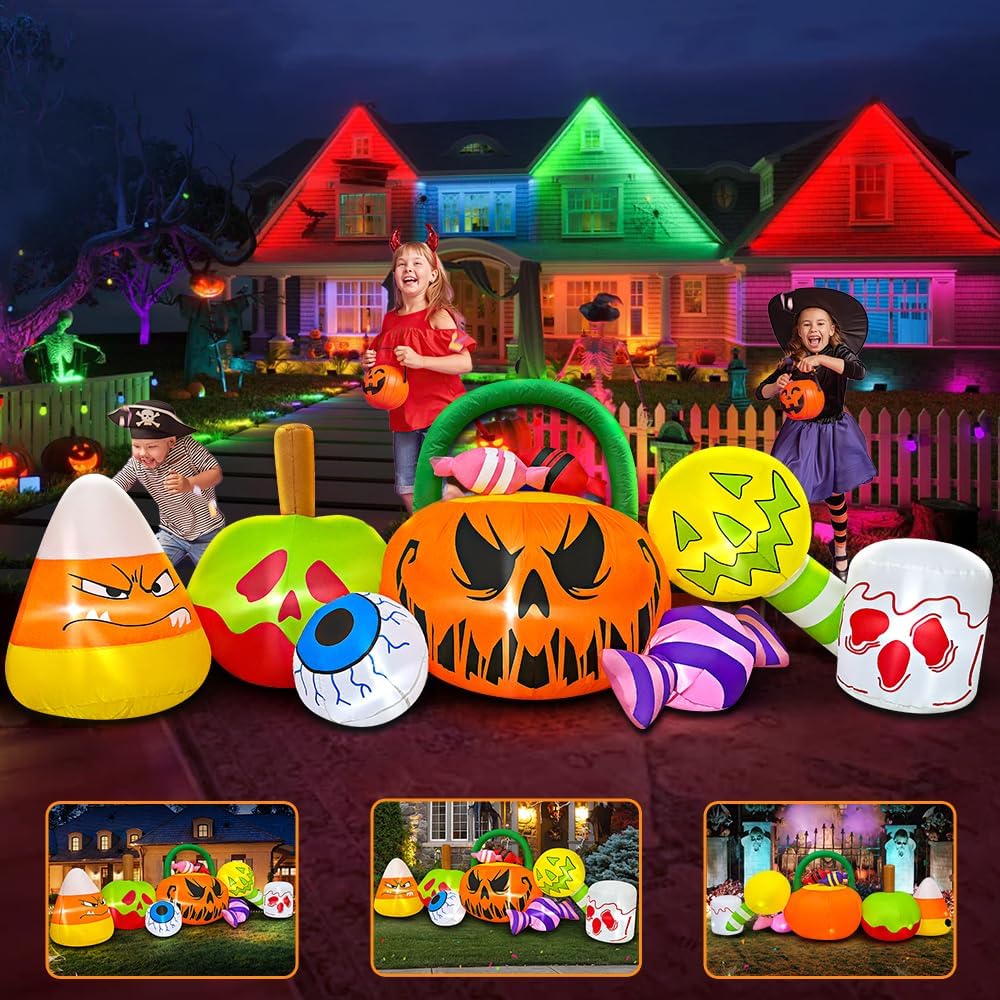 10 ft Halloween Inflatable Pumpkin & Ghost Combo – Outdoor Yard & Garden Decoration with Built-In LED Lights, Blow-Up Halloween Decor for Parties & Lawn (10FT Pumpkin)