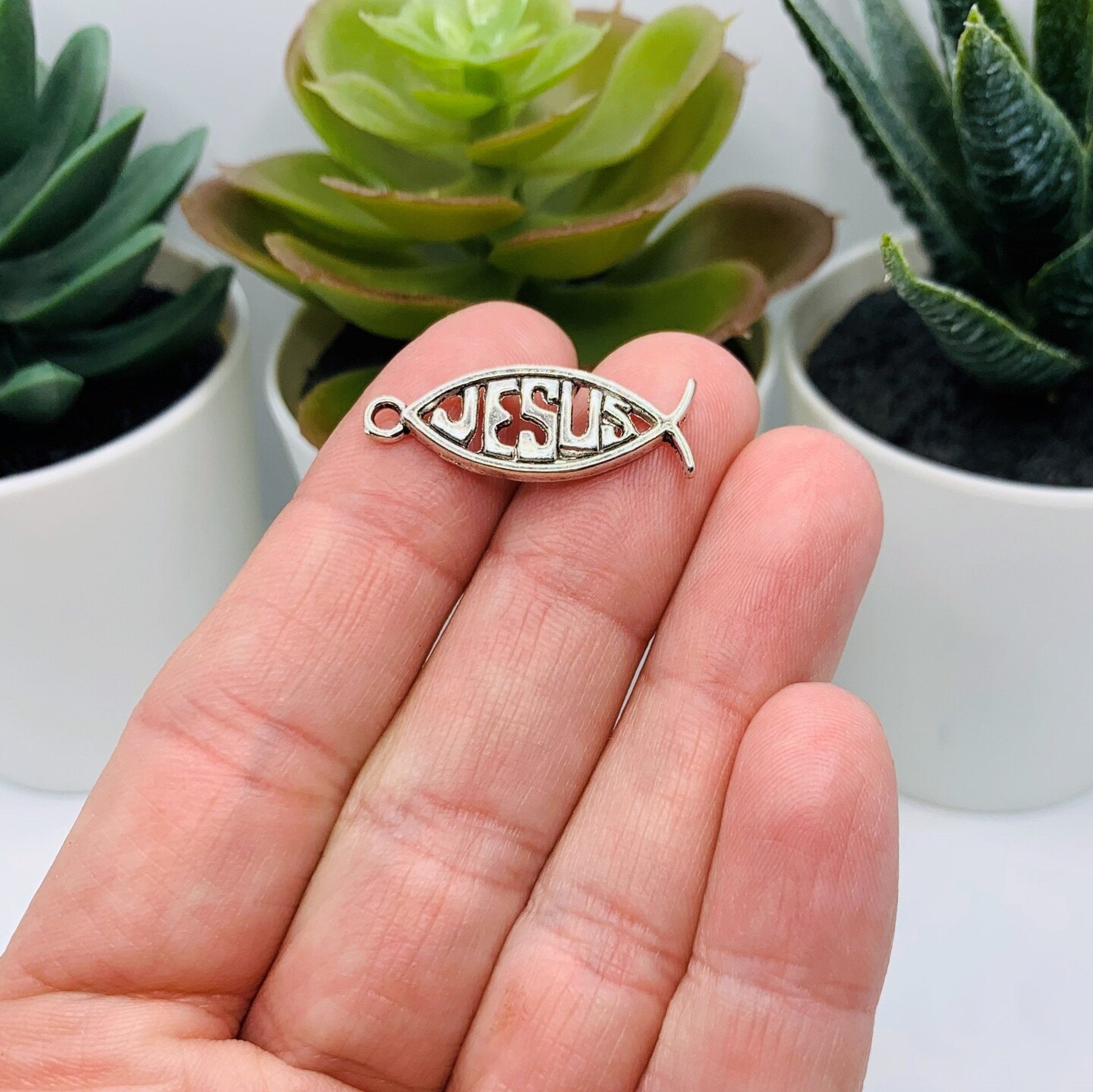 Silver Icthys Jesus Fish Charms, 26x10mm